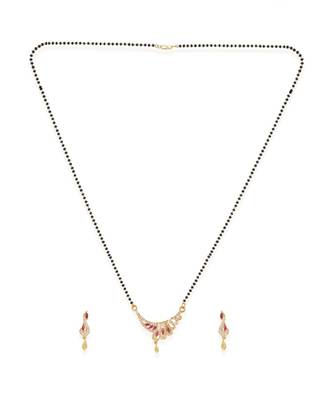 Gold Plated Black Artificial Stones-Studded & Beaded Mangalsutra Set 2