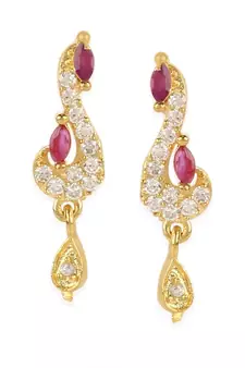 Gold Plated Black Artificial Stones-Studded & Beaded Mangalsutra Set
