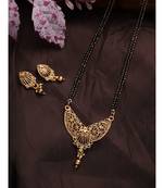 Woman Gold-Plated & Black Beaded Mangalsutra