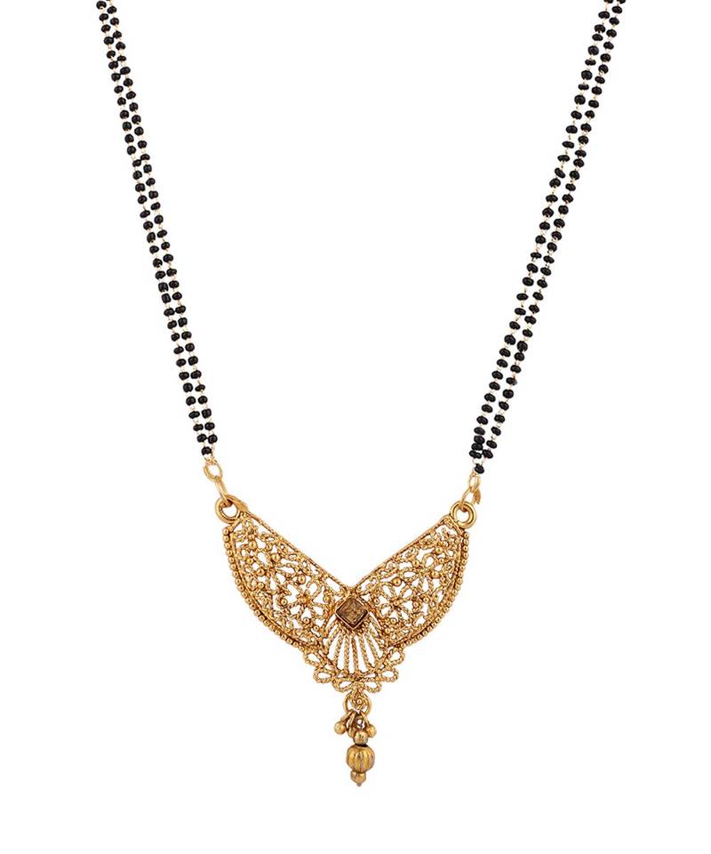 Woman Gold-Plated & Black Beaded Mangalsutra