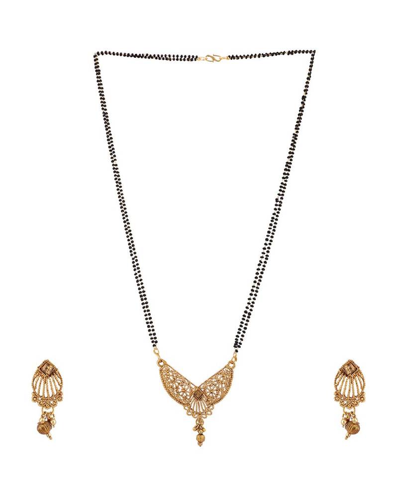 Woman Gold-Plated & Black Beaded Mangalsutra