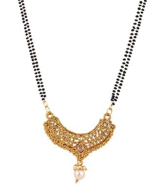 Woman Gold-Plated & Black Beaded Mangalsutra 2