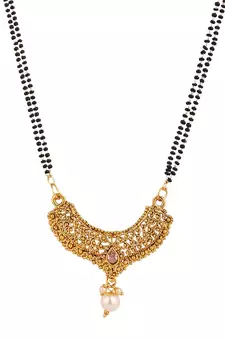 Woman Gold-Plated & Black Beaded Mangalsutra
