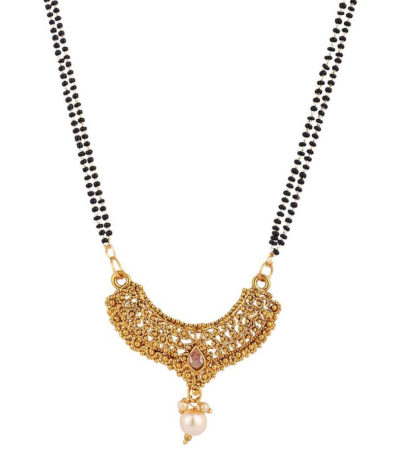 Woman Gold-Plated & Black Beaded Mangalsutra