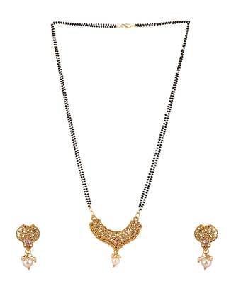 Woman Gold-Plated & Black Beaded Mangalsutra 3