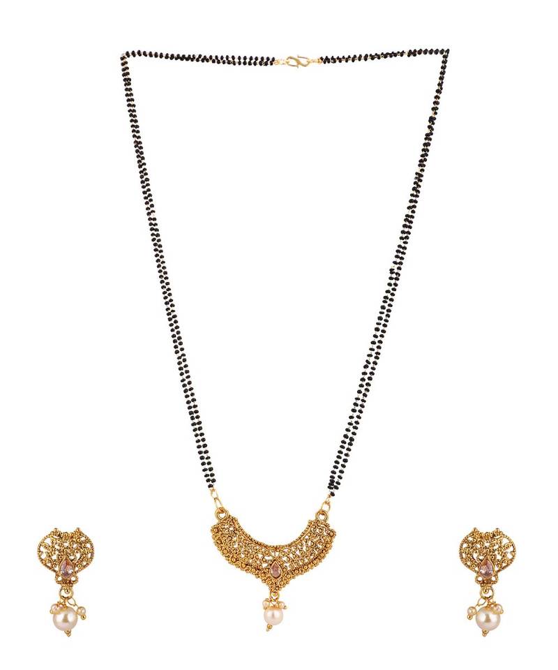 Woman Gold-Plated & Black Beaded Mangalsutra