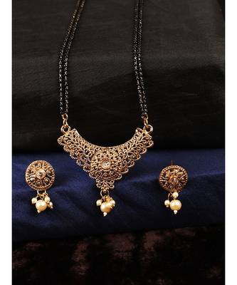 Woman Gold-Plated & Black Beaded Mangalsutra 1