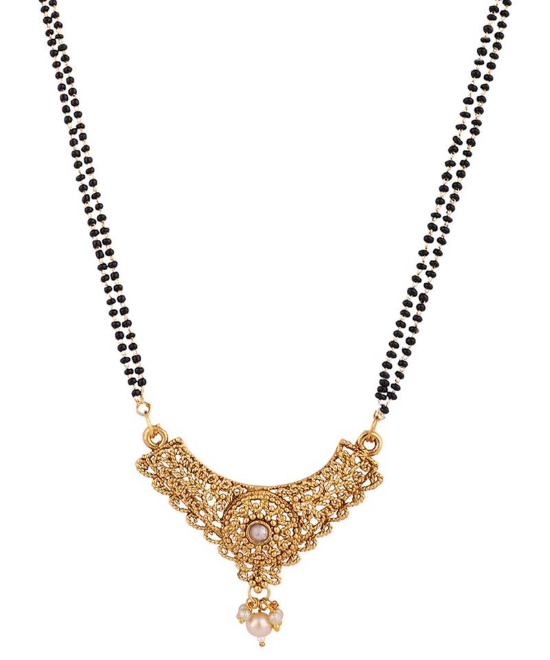 Woman Gold-Plated & Black Beaded Mangalsutra
