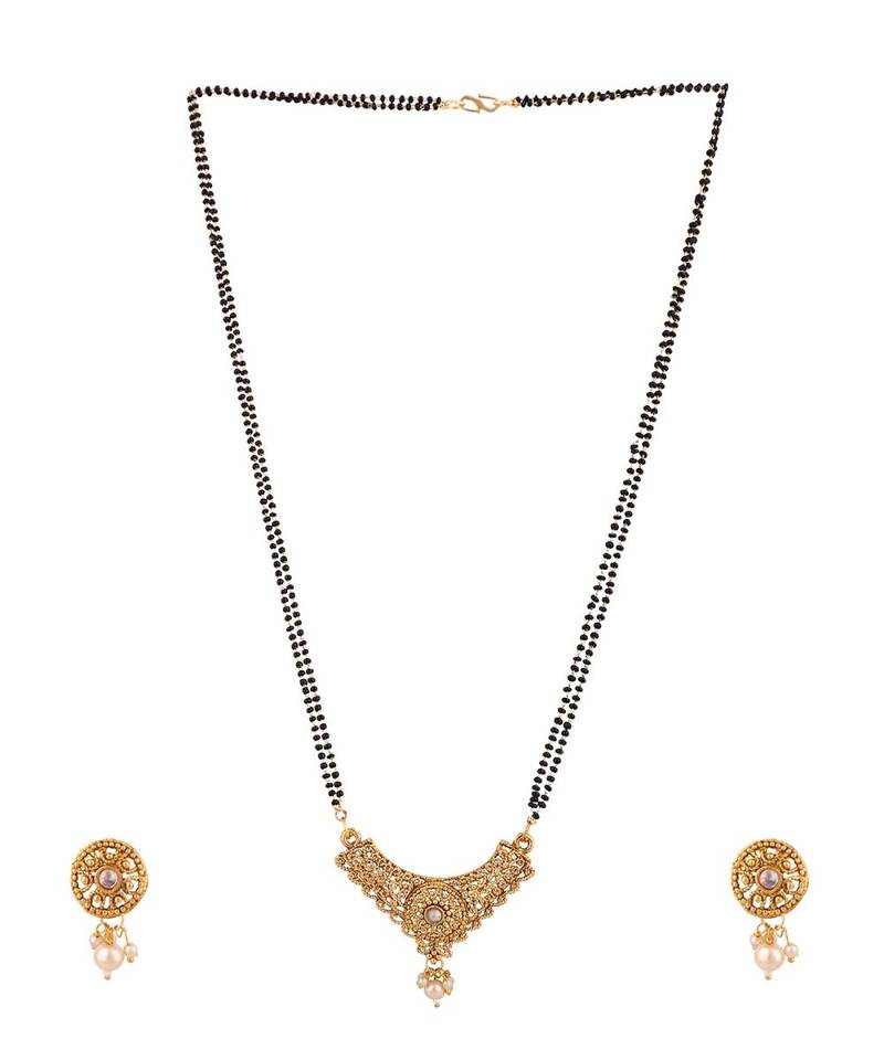 Woman Gold-Plated & Black Beaded Mangalsutra