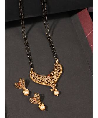 Woman Gold-Plated & Black Beaded Mangalsutra 1