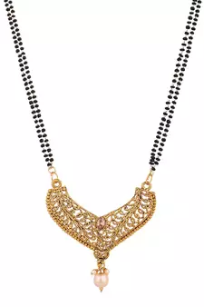 Woman Gold-Plated & Black Beaded Mangalsutra