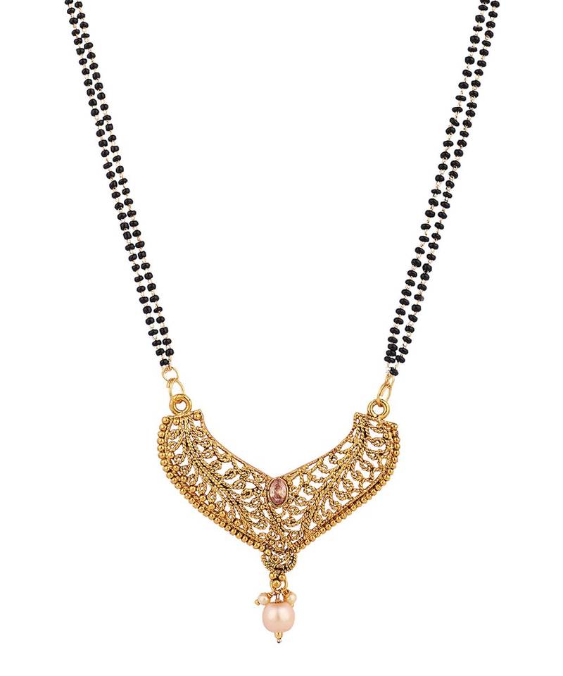 Woman Gold-Plated & Black Beaded Mangalsutra
