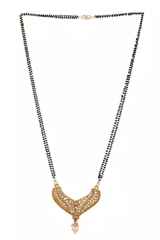 Woman Gold-Plated & Black Beaded Mangalsutra
