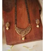 Woman Gold-Plated & Black Beaded Mangalsutra