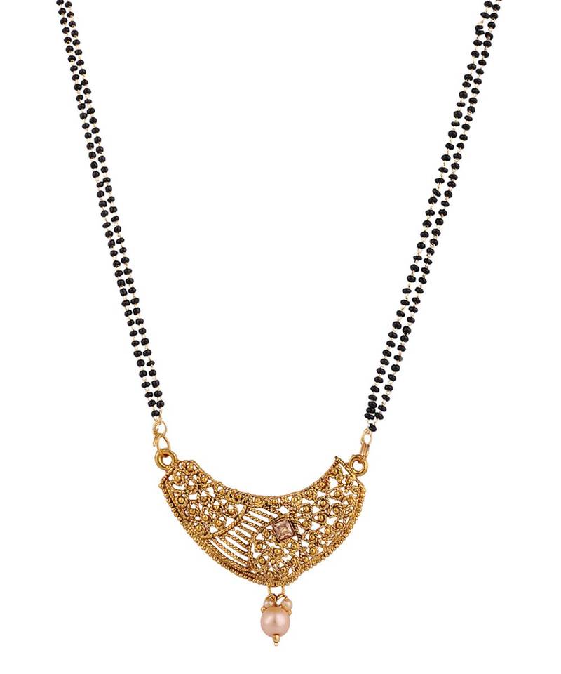 Woman Gold-Plated & Black Beaded Mangalsutra