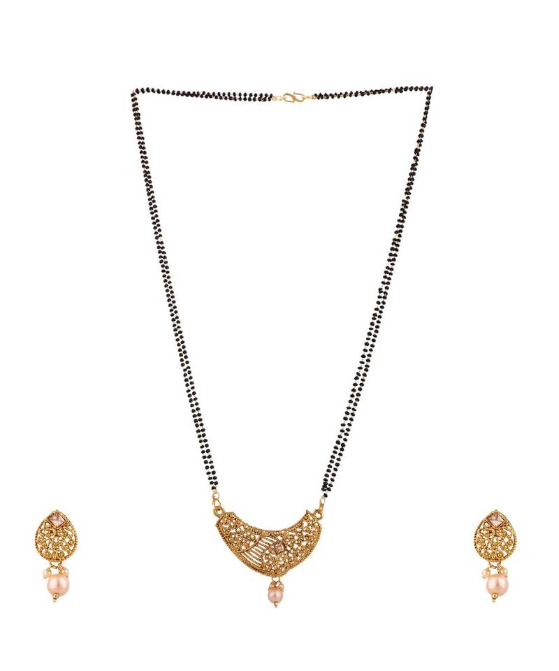 Woman Gold-Plated & Black Beaded Mangalsutra