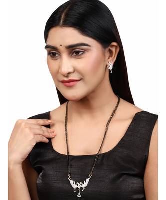 Gold Plated Black Artificial Stones-Studded & Beaded Mangalsutra Set 3