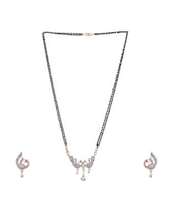 Gold Plated Black Artificial Stones-Studded & Beaded Mangalsutra Set 4