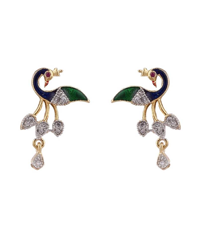 Gold Plated Black Artificial Stones-Studded & Beaded Peacock Motif Mangalsutra Set