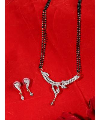 Gold Plated Black Artificial Stones-Studded & Beaded Mangalsutra Set 1