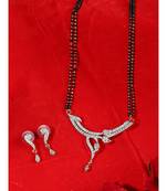 Gold Plated Black Artificial Stones-Studded & Beaded Mangalsutra Set