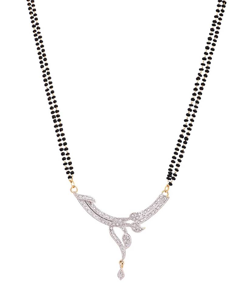 Gold Plated Black Artificial Stones-Studded & Beaded Mangalsutra Set