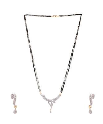 Gold Plated Black Artificial Stones-Studded & Beaded Mangalsutra Set 4