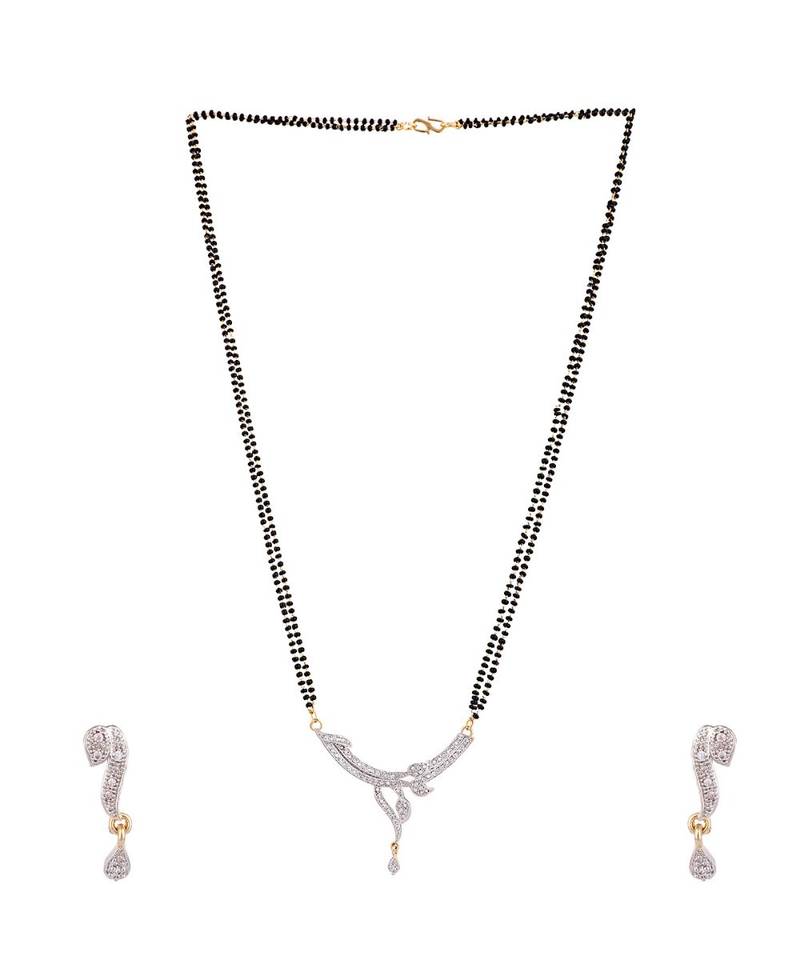 Gold Plated Black Artificial Stones-Studded & Beaded Mangalsutra Set