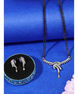 Gold Plated Black Artificial Stones-Studded & Beaded Mangalsutra Set 1