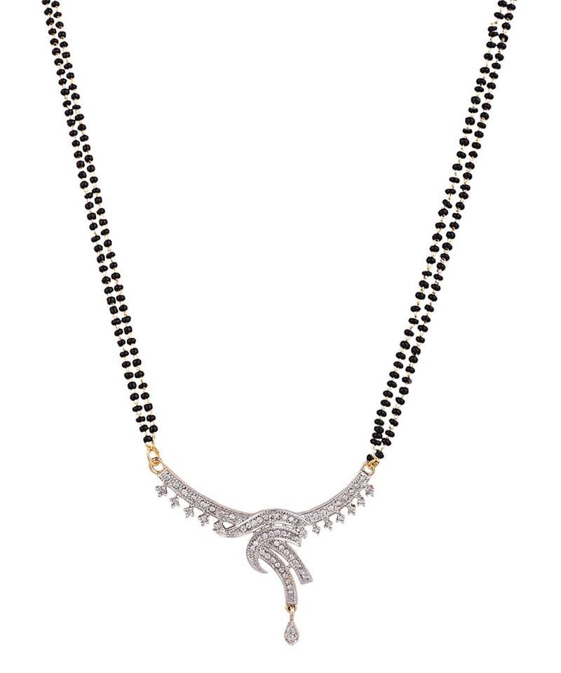 Gold Plated Black Artificial Stones-Studded & Beaded Mangalsutra Set