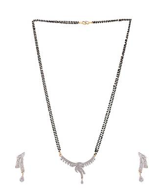 Gold Plated Black Artificial Stones-Studded & Beaded Mangalsutra Set 4