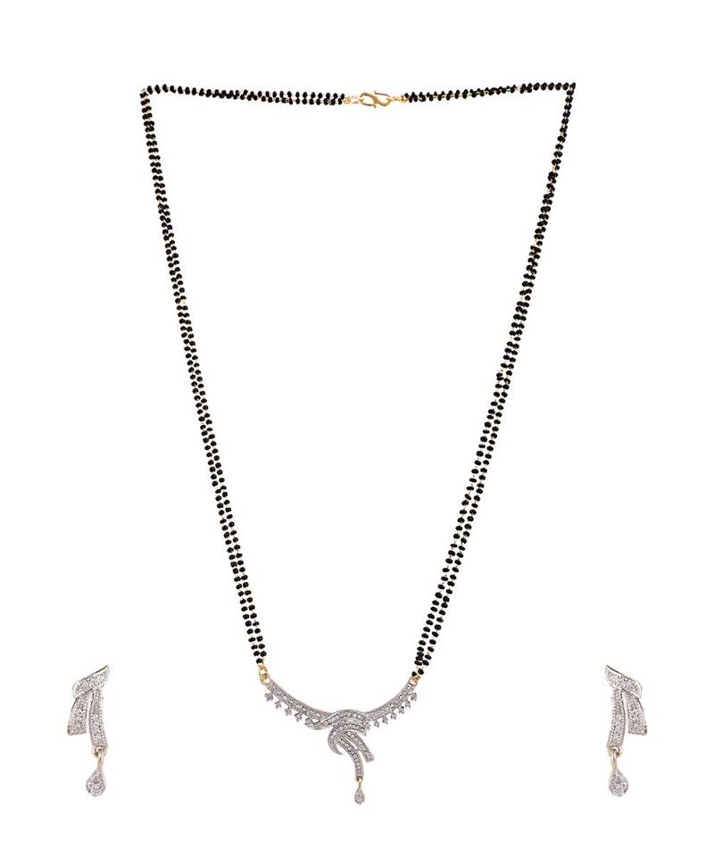 Gold Plated Black Artificial Stones-Studded & Beaded Mangalsutra Set