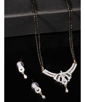 Gold Plated Black Artificial Stones-Studded & Beaded Mangalsutra Set 1