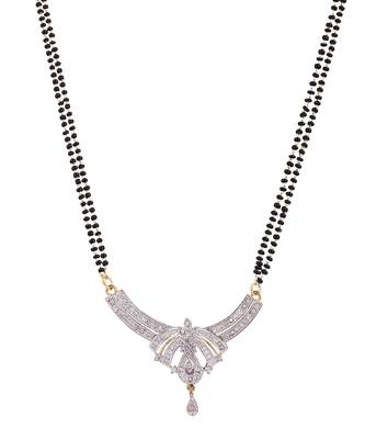 Gold Plated Black Artificial Stones-Studded & Beaded Mangalsutra Set 2