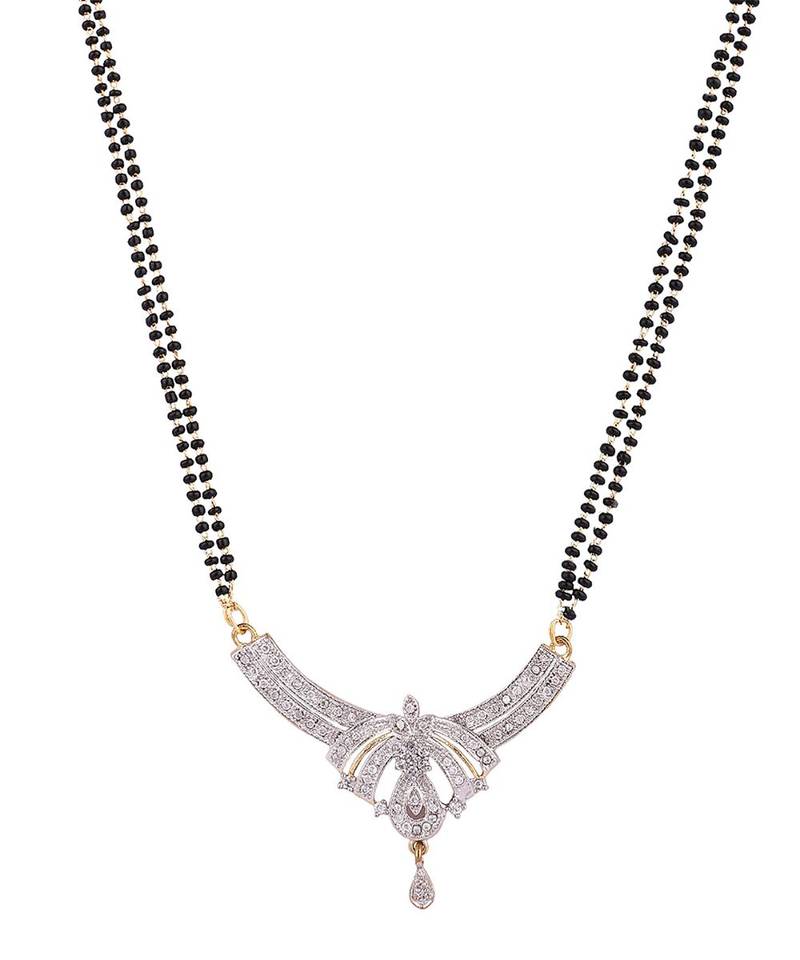 Gold Plated Black Artificial Stones-Studded & Beaded Mangalsutra Set