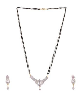 Gold Plated Black Artificial Stones-Studded & Beaded Mangalsutra Set 4
