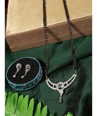 Gold Plated Black Artificial Stones-Studded & Beaded Mangalsutra Set 1