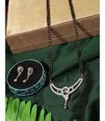 Gold Plated Black Artificial Stones-Studded & Beaded Mangalsutra Set