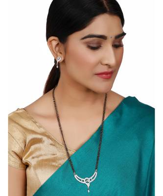 Gold Plated Black Artificial Stones-Studded & Beaded Mangalsutra Set 3