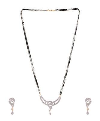 Gold Plated Black Artificial Stones-Studded & Beaded Mangalsutra Set 4