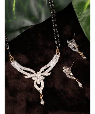 Gold Plated Black Artificial Stones-Studded & Beaded Mangalsutra Set 1