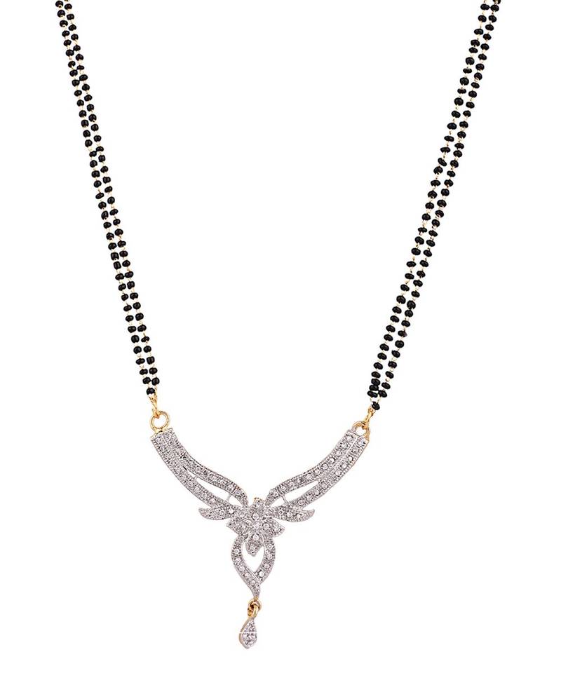 Gold Plated Black Artificial Stones-Studded & Beaded Mangalsutra Set