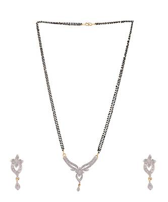 Gold Plated Black Artificial Stones-Studded & Beaded Mangalsutra Set 3