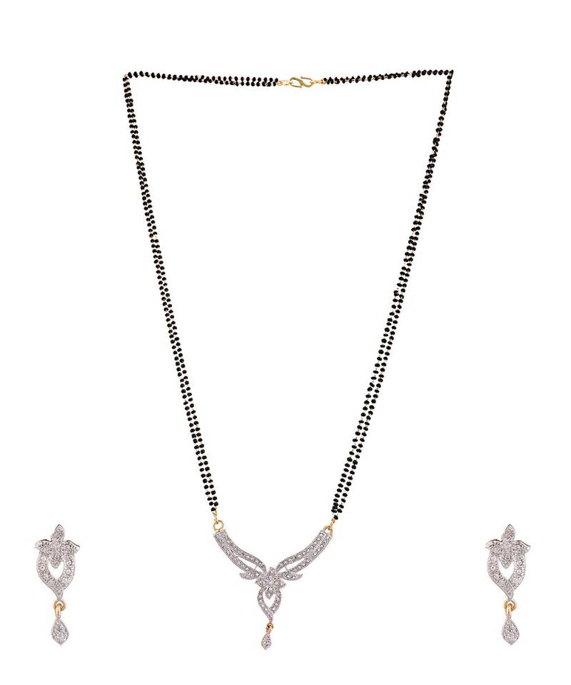 Gold Plated Black Artificial Stones-Studded & Beaded Mangalsutra Set