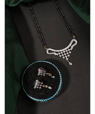 Gold Plated Black Artificial Stones-Studded & Beaded Mangalsutra Set 1