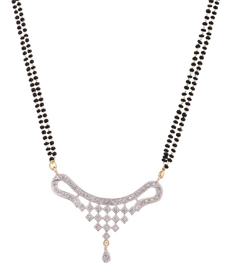 Gold Plated Black Artificial Stones-Studded & Beaded Mangalsutra Set