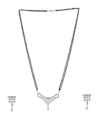 Gold Plated Black Artificial Stones-Studded & Beaded Mangalsutra Set 4