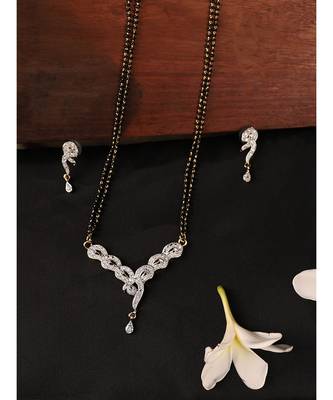 Gold Plated Black Artificial Stones-Studded & Beaded Mangalsutra Set 1