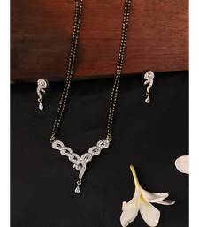 Gold Plated Black Artificial Stones-Studded & Beaded Mangalsutra Set
