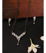 Gold Plated Black Artificial Stones-Studded & Beaded Mangalsutra Set